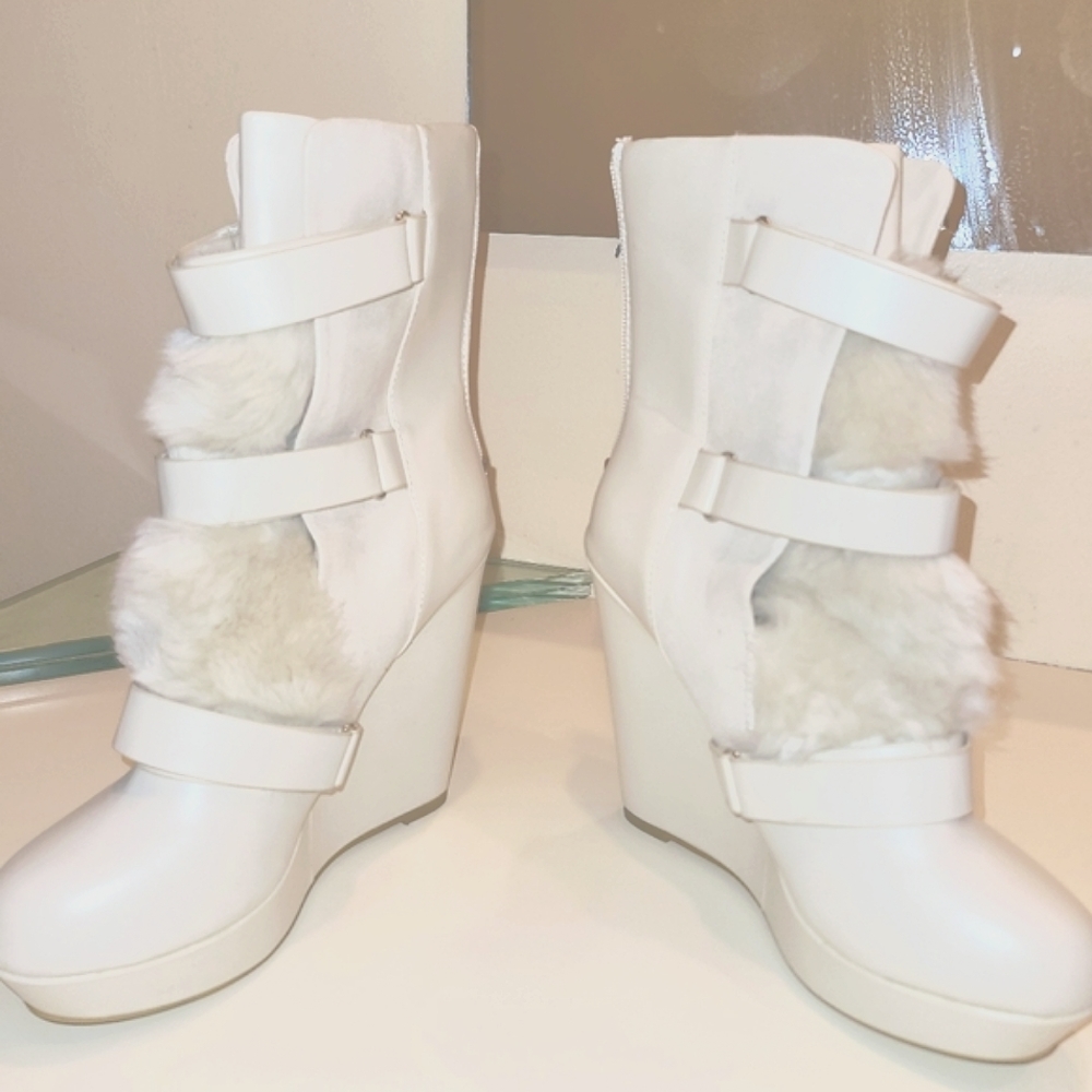 Juicy Couture Fur Wedge Bootie 7.5